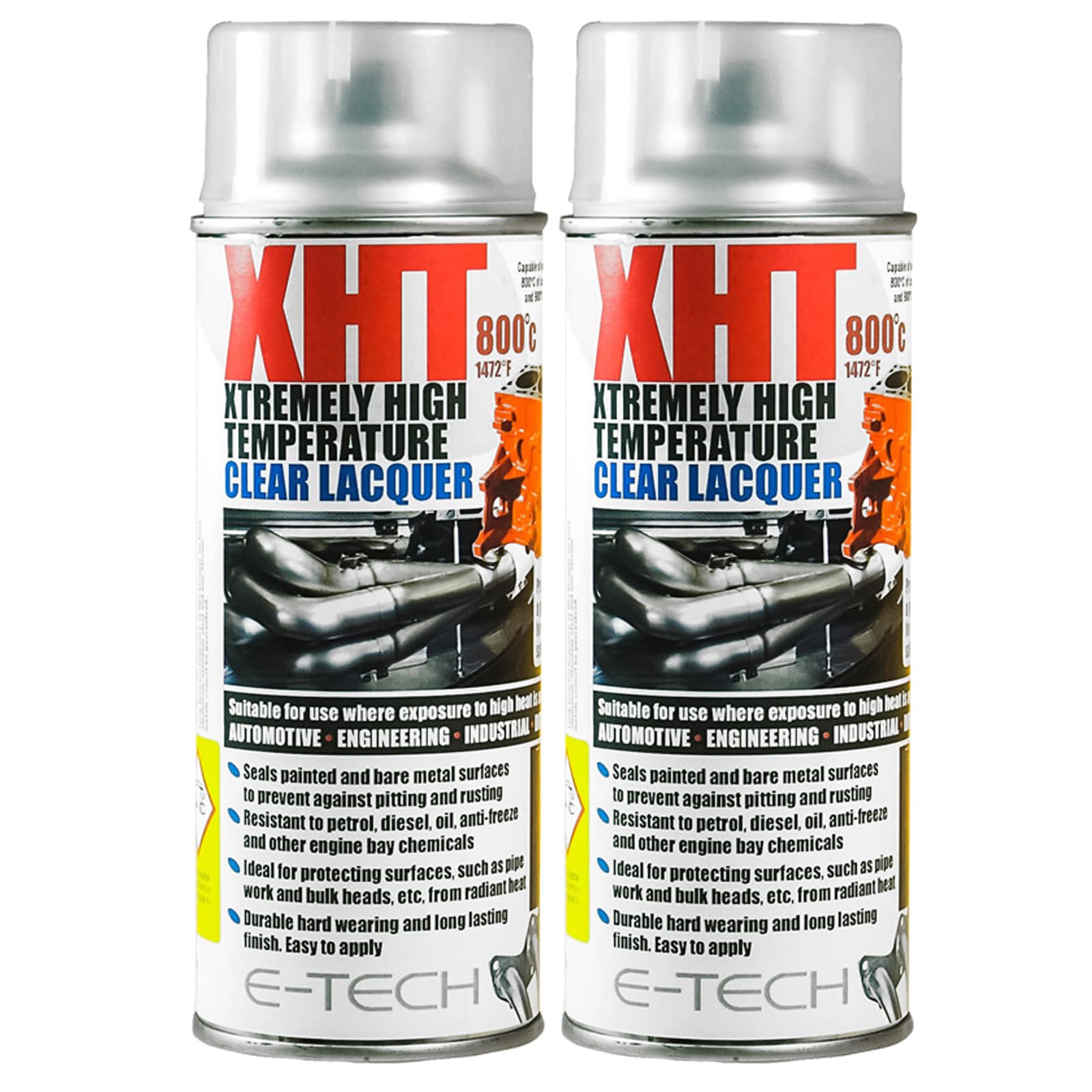 E-Tech CLEAR LACQUER Spray Paint High Temperature For Engine Block Exhaust 400mL