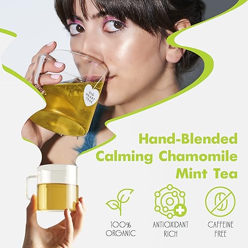 Miniatura 4 de Big Heart Tea Co. Bolsas de té - Manzanilla Menta - Té de hierbas descafeinado orgánico certificado y calmante en sobres sin plástico con hierbas