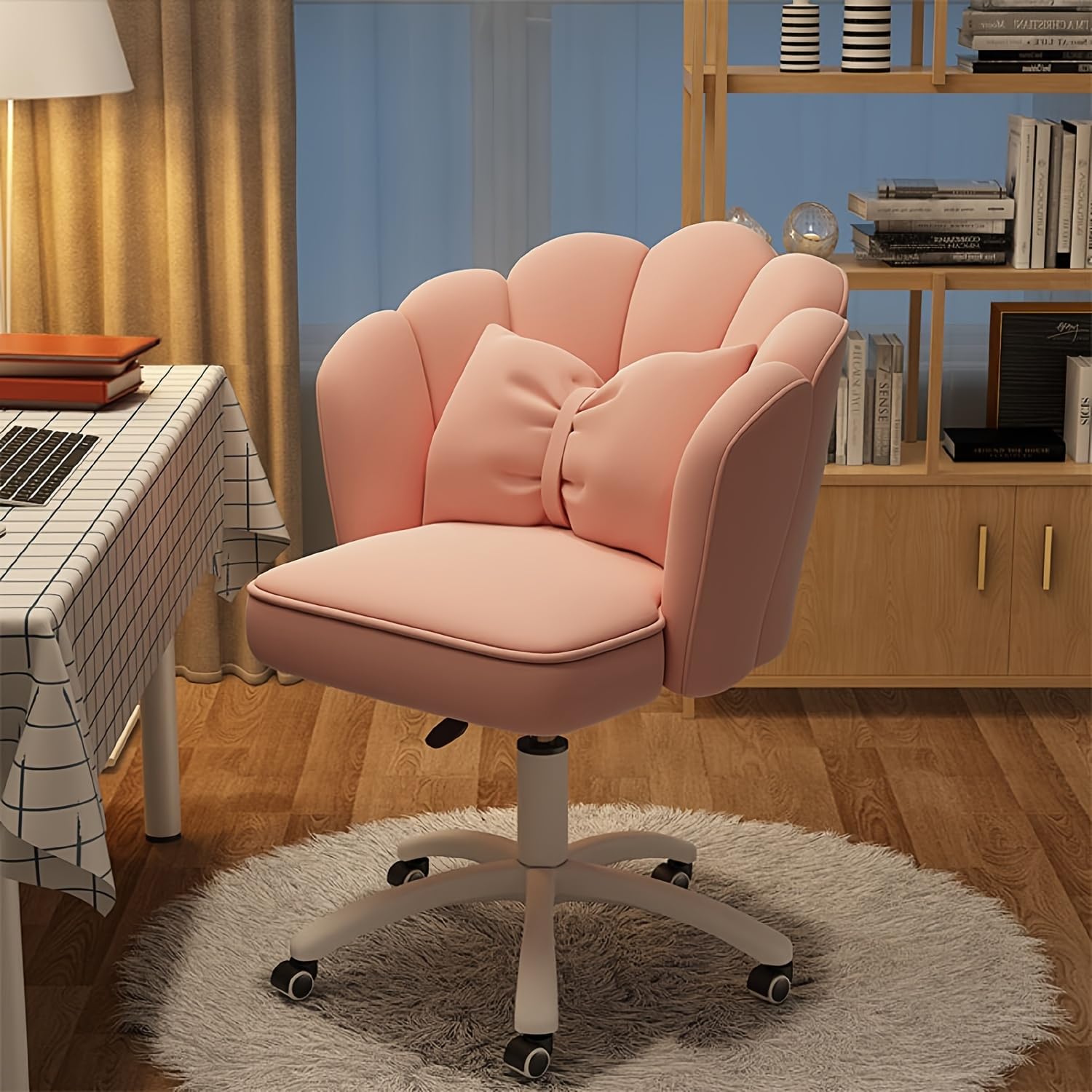 SAZDFY Office Chair Cute Petal Desk Chair, Home Office Chair Swivel Upholstered Leather Desk Chair, Ergonomic & Comfortable, Height Adjustable for Home, Beauty & Gaming (pink)