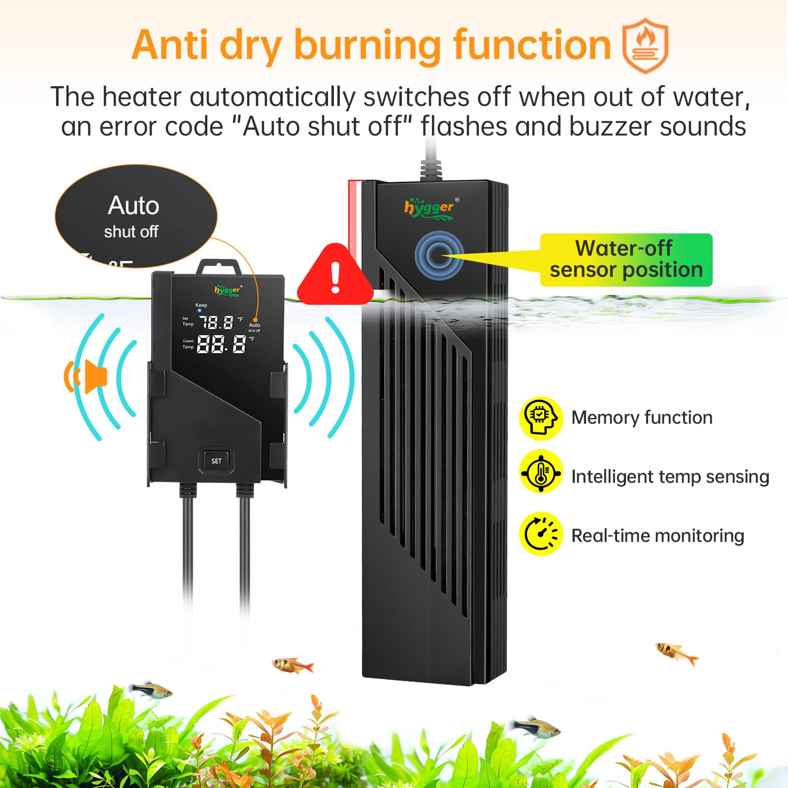 hygger - Calentador de acuario con driver de temperatura inteligente, 500 W para calentador sumergible de tanque de peces de 66 a 135 galones con sistema de calentamiento automático para agua dulce