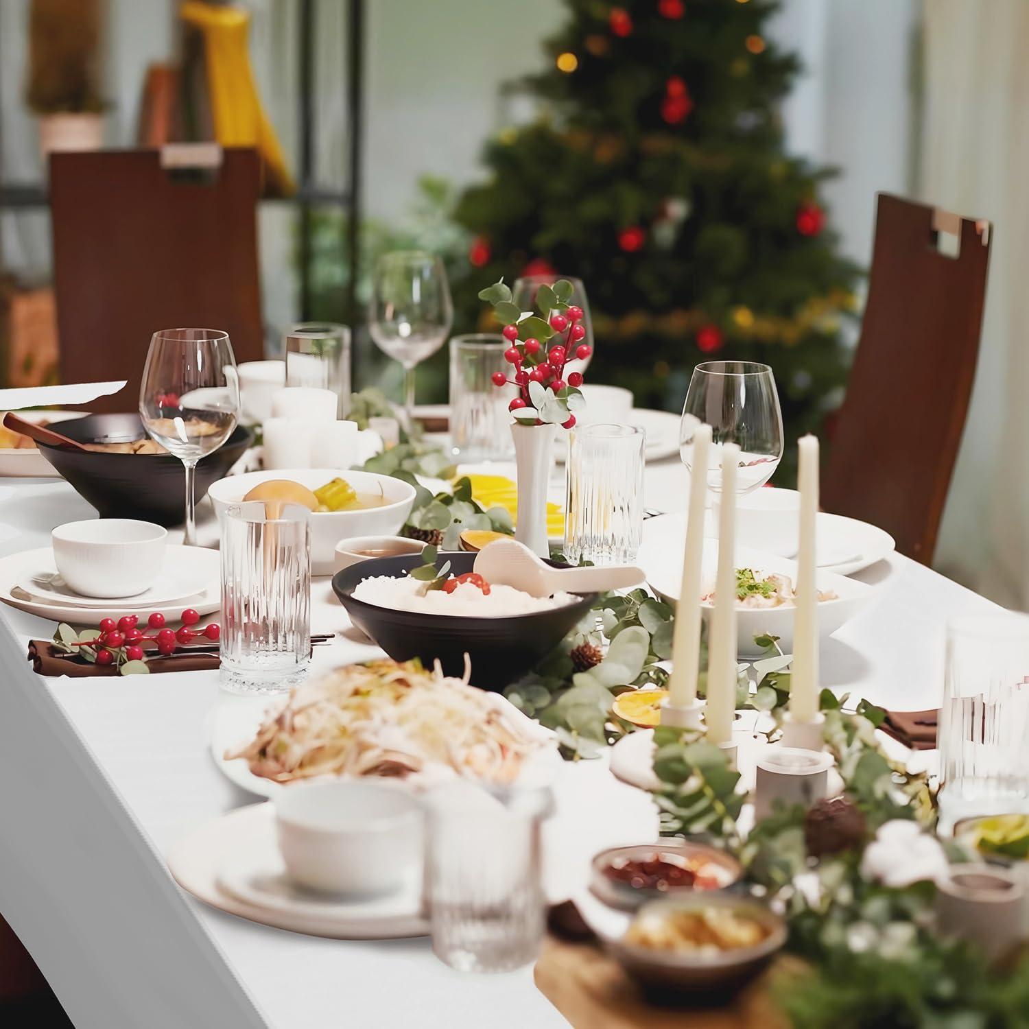 Rollo de mantel de plástico blanco, 54 pulgadas x 300 pies, mantel desechable con caja de corte, material PEVA grueso, impermeable, resistente, ideal para fiestas y eventos