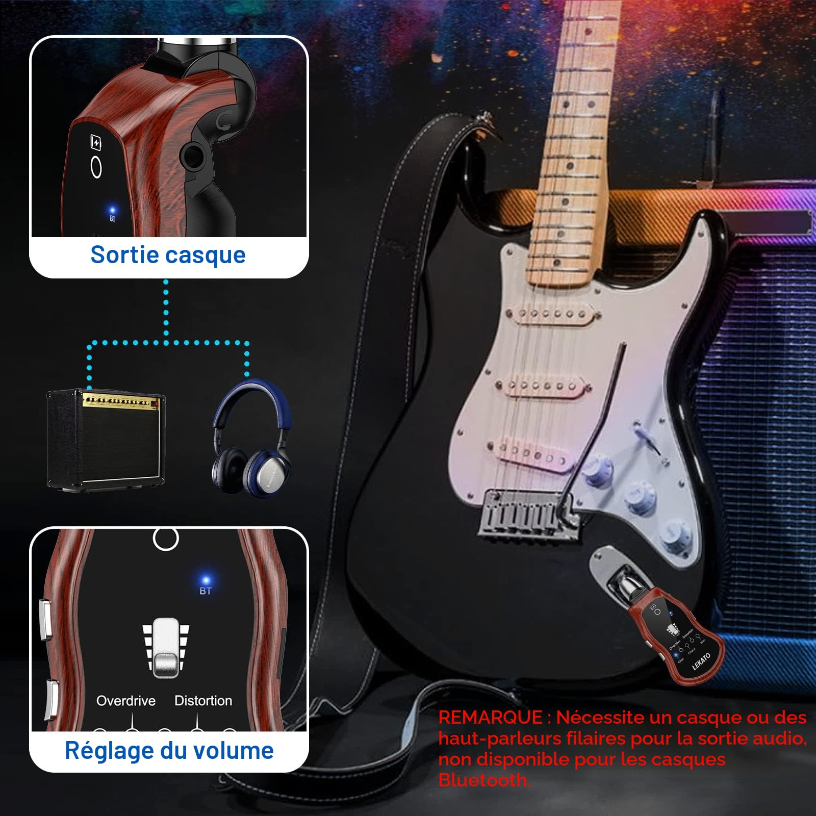 LEKATO Mini amplificateur de Guitare de Poche Rechargeable avec récepteur Bluetooth