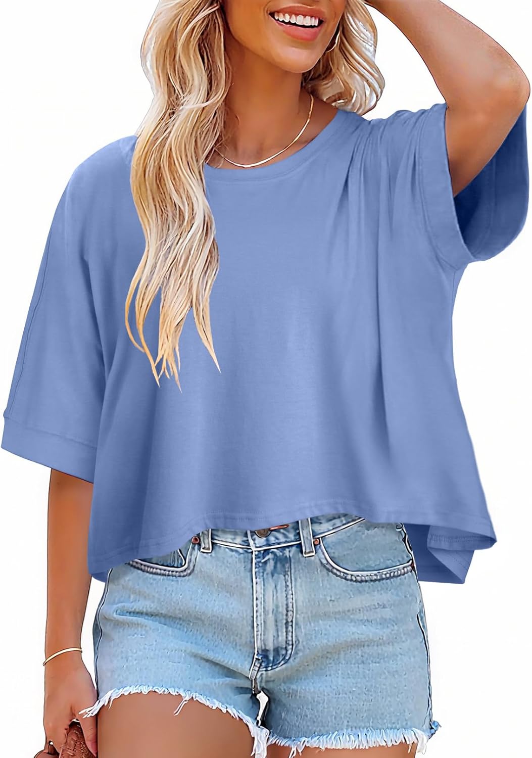 rosemia Oversized Tshirts for Women Summer Half Sleeve Crop Tops Basic Casual Blouses - Image 3