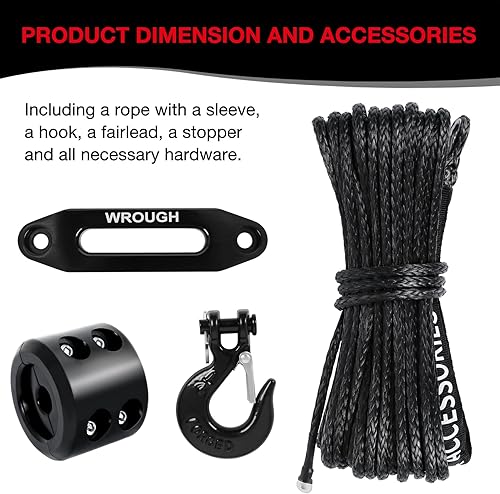 Miniatura 2 de Kit de cuerda de cabrestante sintética de 14", 14 Pulg x 15 Mt 4,500 Kg de resistencia cuerda de cabrestante ATV con gancho de acero, guía, tapón de