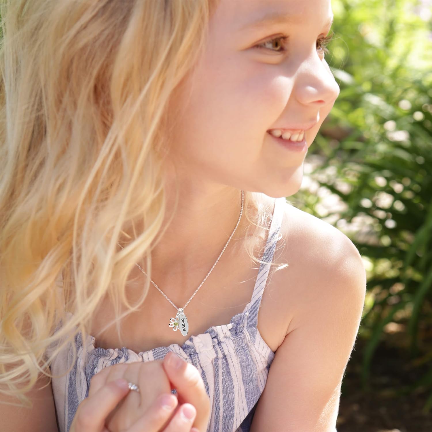 Cherished Moments Girls 925 Sterling Silver Brave Necklace Accented with Daisy Birthstone Flower Charm for Todders, Kids, Children, or Tweens