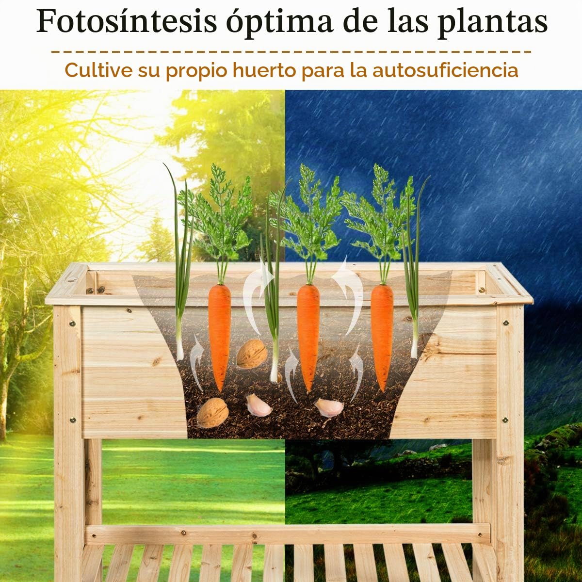 GOPLUS Huerto Urbano de Flores, Maceta de Cultivo de Madera de Abeto con Estante & Gran Superficie, Cama Elevada para Verduras y Flores, Jardinera para Balcón Patio Exterior, 92 x 41 x 81 cm