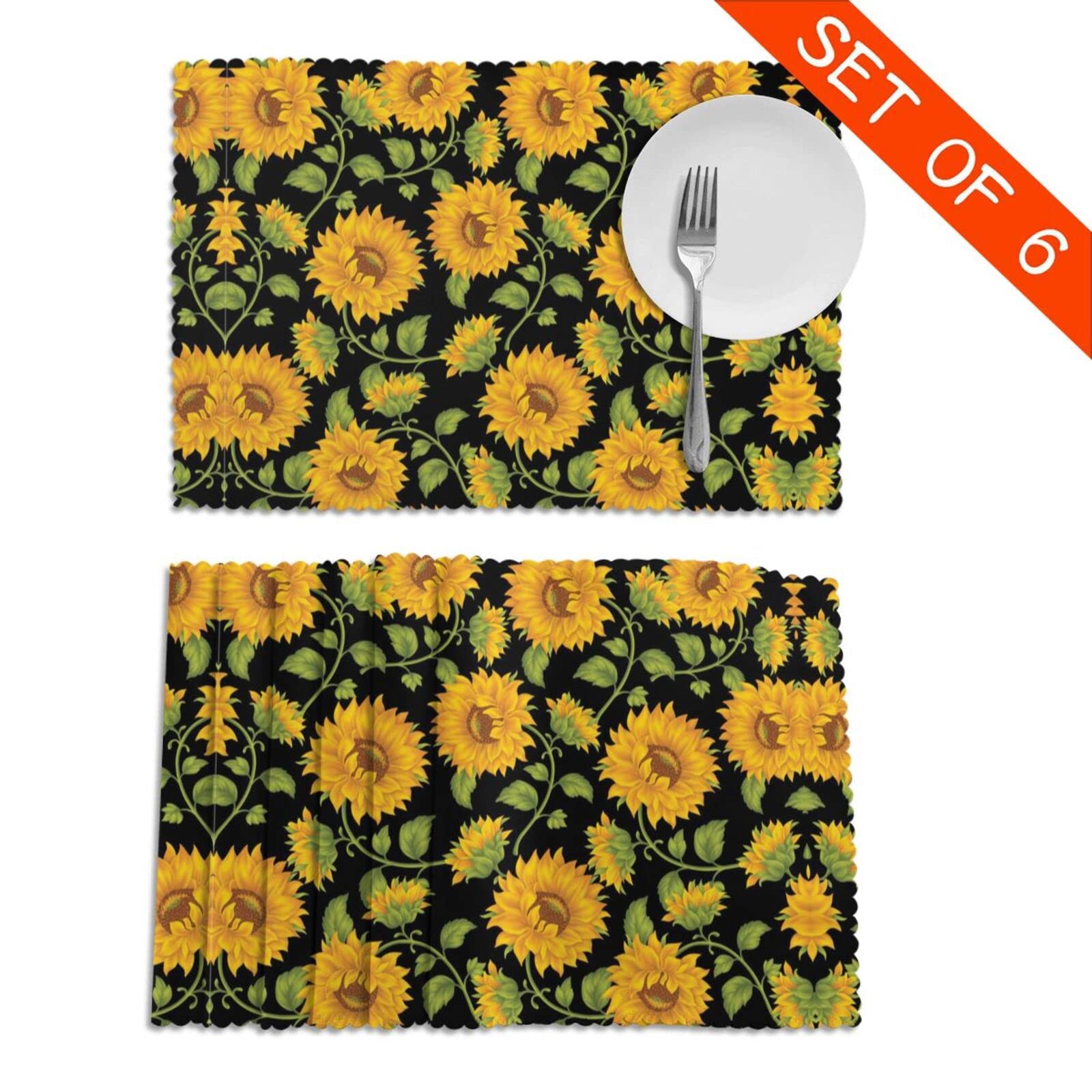 Set di 4 tovagliette a forma di girasole autunnale con zeppa di girasole per tavoli rotondi per cucina, tavolo da pranzo, casa, ristorante, lavabile, antiscivolo, resistente al calore in PVC