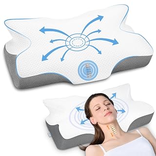 Anvo Cervical Pillow for Neck Pain Relief, Neck Pillows for Pain Relief Sleeping, Memory Foam for Back and Shoulder Pain, Ergonomic Design for Side Back Stomach Sleeper, White Firm Queen - Amazon product rated Grade A