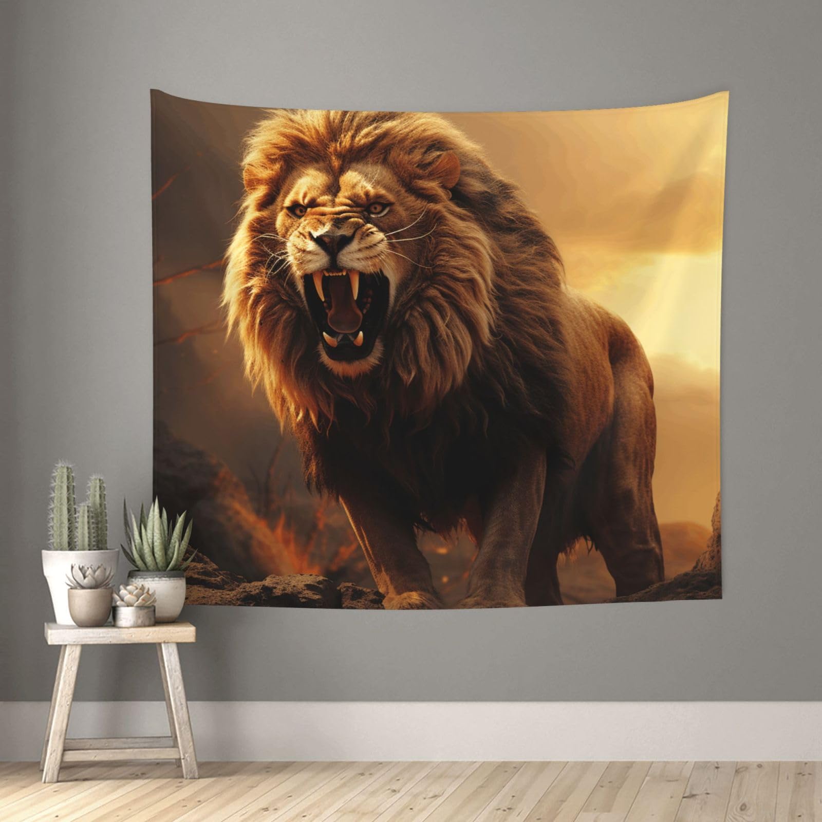 FodPand Angry Roaring Lion Tapestry for Bedroom Aesthetic, Wall Hanging Tapestries Art Decor Backdrop Wall Tapestry for Dorm Living Room Funny Poster Party Banner Background 51" X 60"