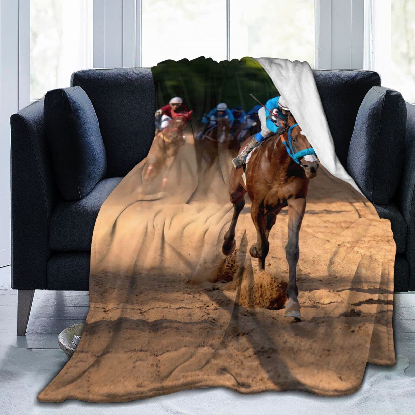 Lsjuee Funny Horse Throw Blanket Soft Cozy Lightweight Blankets Cute Animal Horses Flannel Blanket for Sofa Couch Bed Office 80"X60"