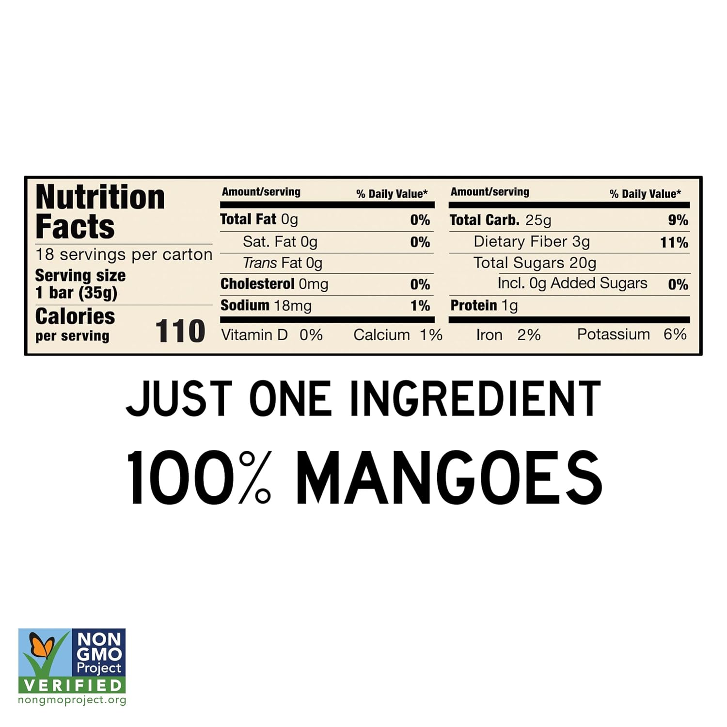 South 40 Snacks Tropical Mango Fruit Bar, just 1 Ingredient, No Added Sugar, Real Dried Fruit Leather (35g Bar, Pack of 18)