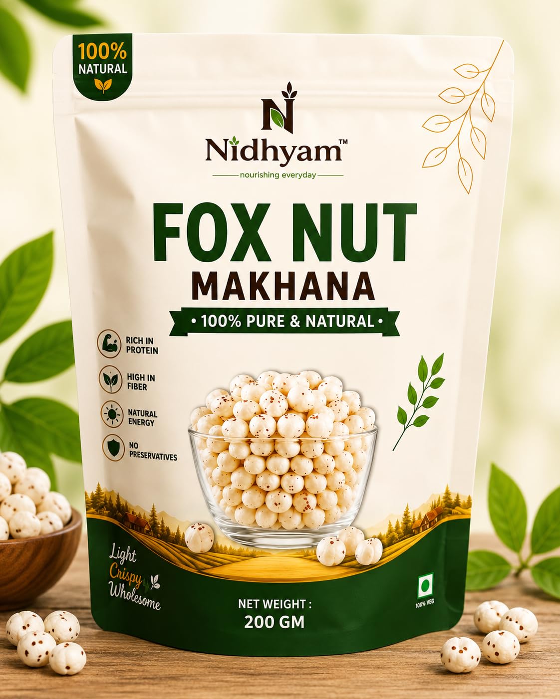 Nidhyam™ Fox Nut (Makhana) | Premium Phool Makhana | 100% Pure & Natural | Roasting Grade | Healthy Snack | No Preservatives (200 Gm)-image-23