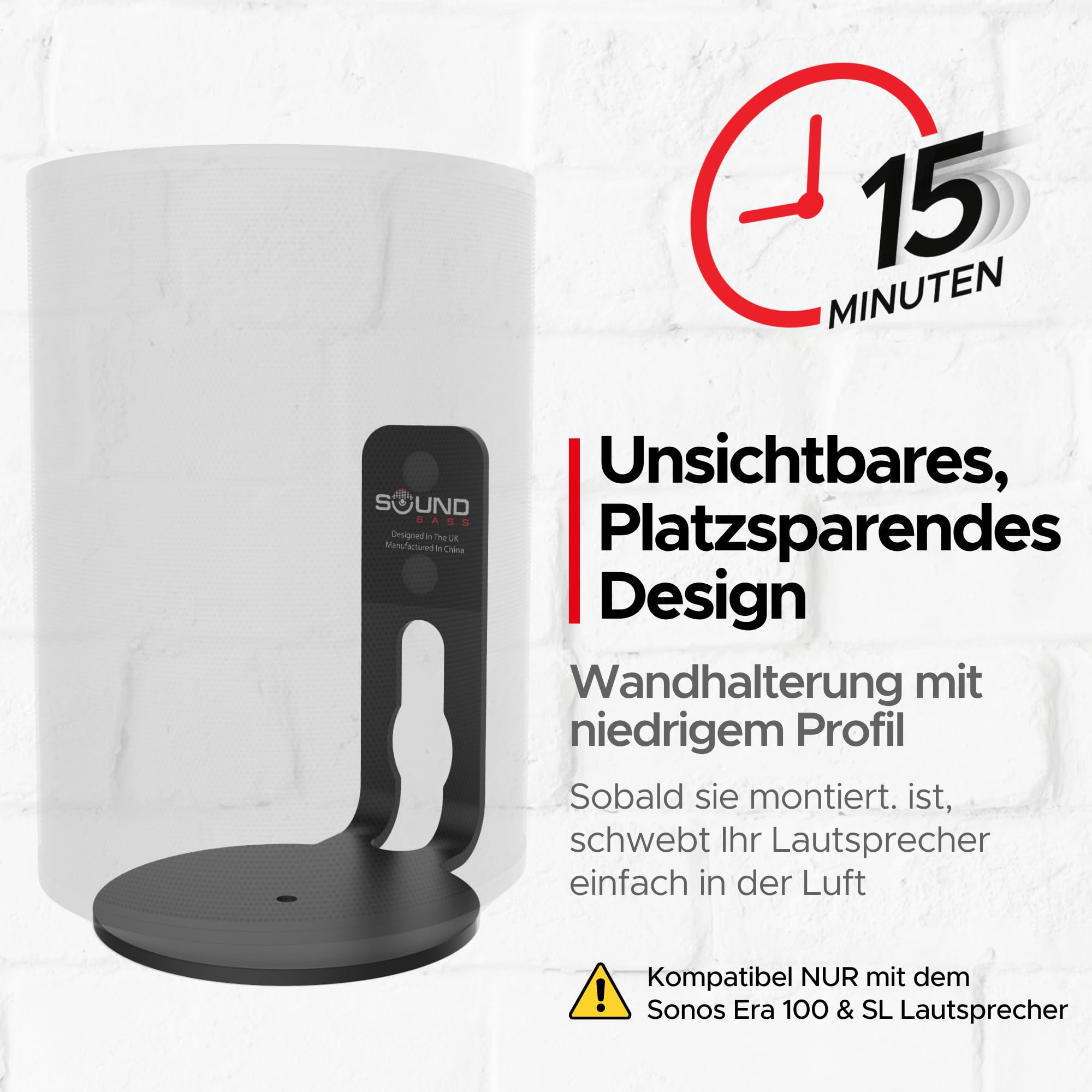 Sound bass ERA 100 Wandhalterung – Low Profile, Schwarz, Einzelstück, Kompatibel mit Sonos ERA100 & ERA 100 SL Lautsprecher, Komplett mit Befestigungsmaterial