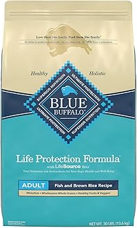 Blue Buffalo Life Protection Formula Adult Dry Dog Food, Helps Build and Maintain Strong Muscles, Made with Natural Ingredients, Fish & Brown Rice Recipe, 30-lb. Bag