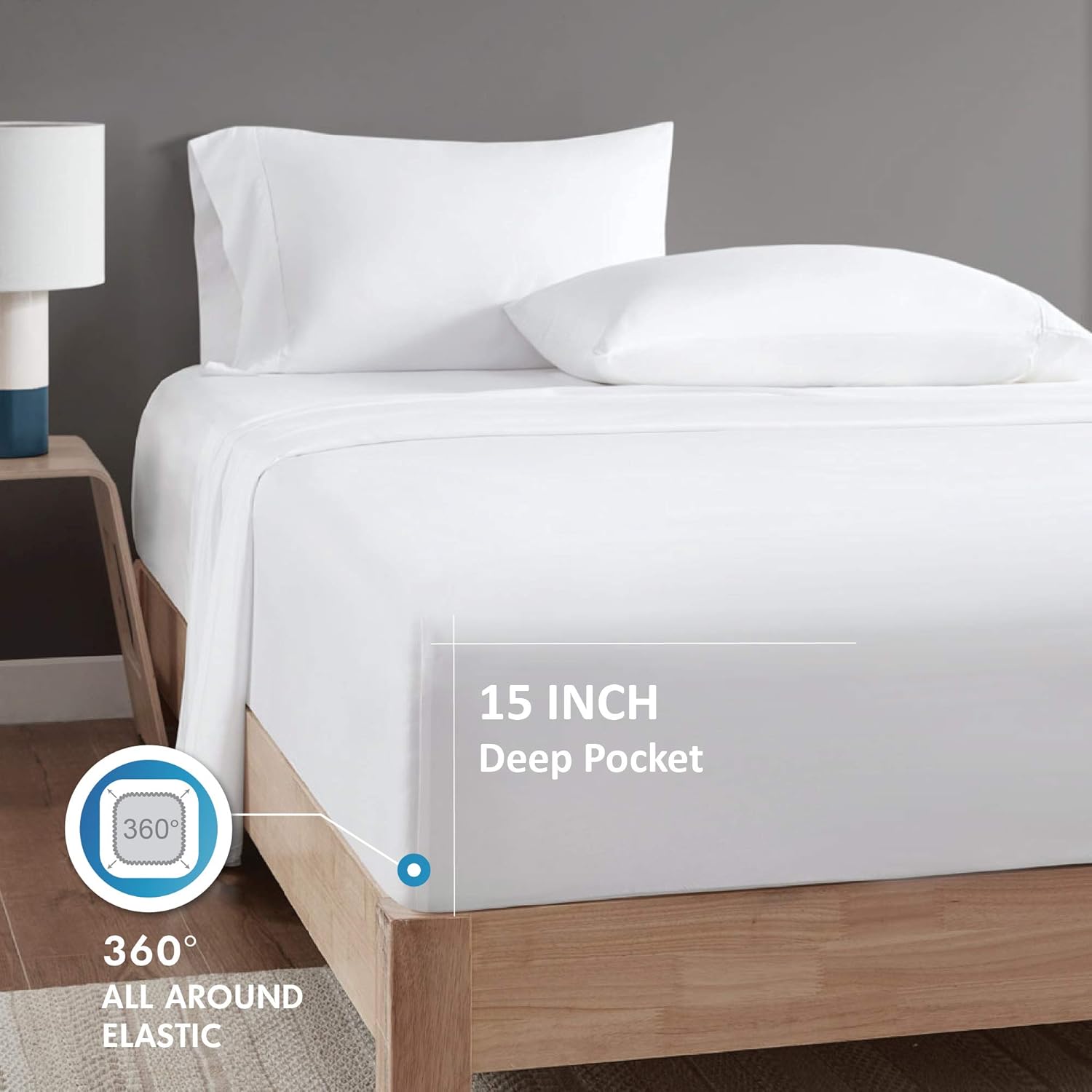 Comfort Spaces 100% Rayon (from Bamboo) Bed Sheets Set, Breathable, Cooling Sheet with 15" Deep Pocket, All Season, Cozy Bedding Set, Matching Pillow Cases, Full, White 4 Piece (CS20-1192)