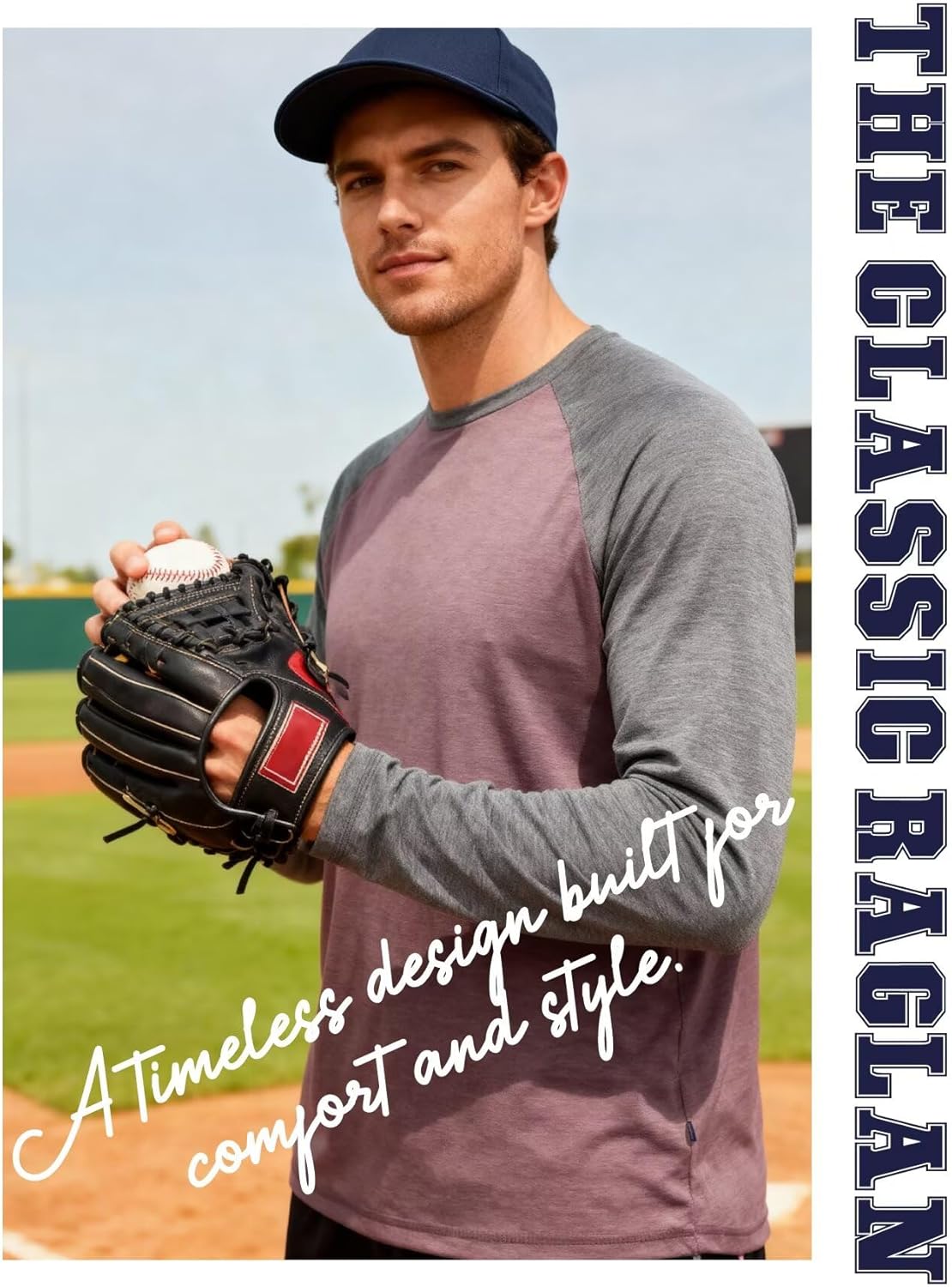 Mens Long Sleeve Shirts Casual Crew Neck Baseball T Shirt Raglan Athletic Tees Lightweight Tops - Image 3