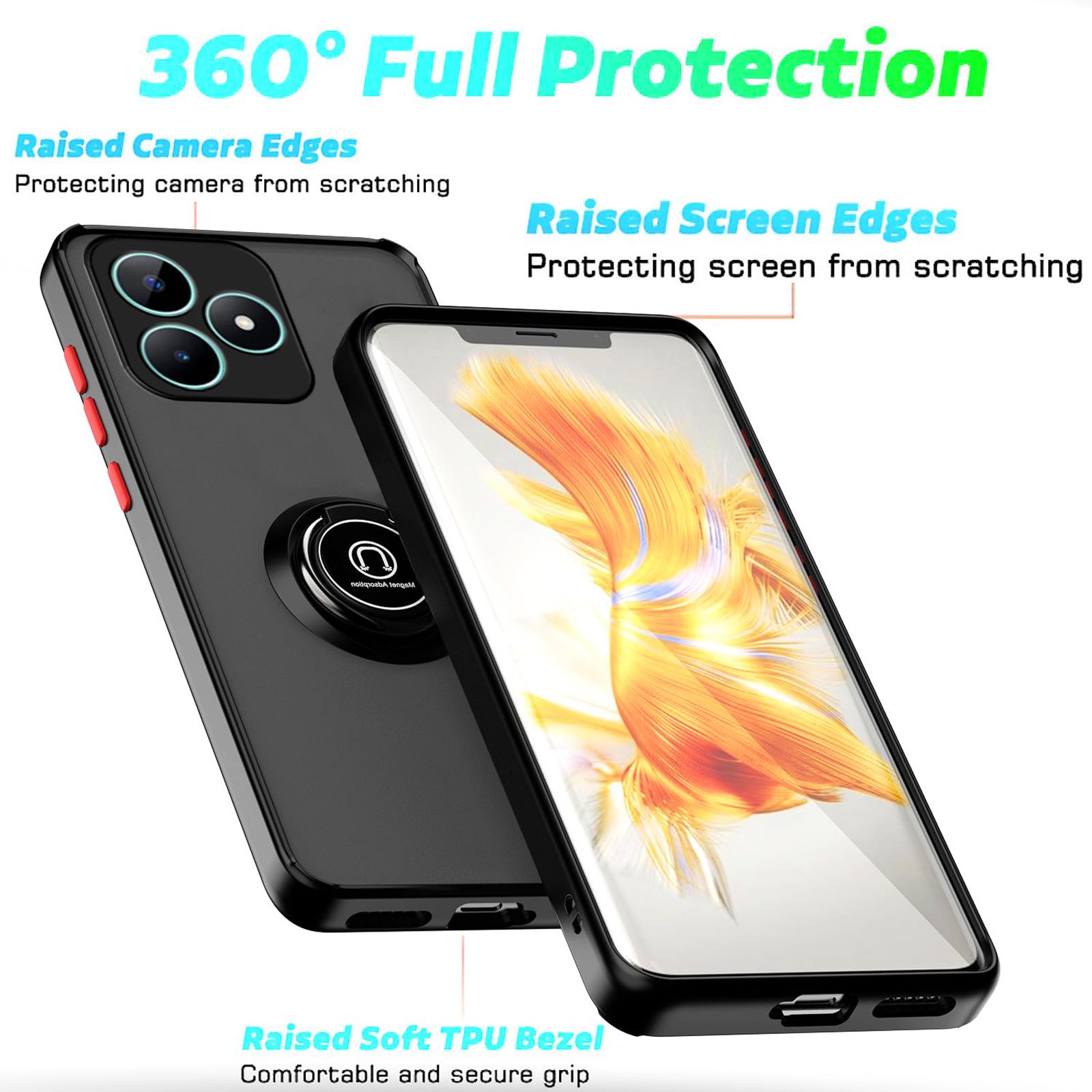 HAOYE Cover Per Realme C51 / Realme Note 50 + 2 Vetro Temperato, Armor