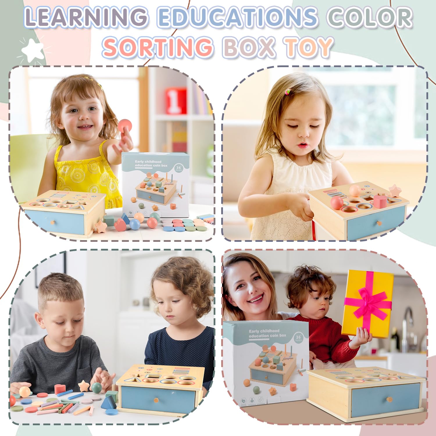 Gioco Montessori 3 In 1 In Legno Per Bambini 1-3 Anni – Ordinamento Colori E Forme Con Bastoncini E Forme Geometriche – Giochi Educativi Sensoriali