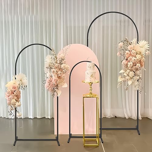 Miniatura 7 de Soporte de metal para arco de boda, soporte de arco de fondo dorado de 3 piezas para ceremonia de boda, fiesta de novia, fiesta de cumpleaños,
