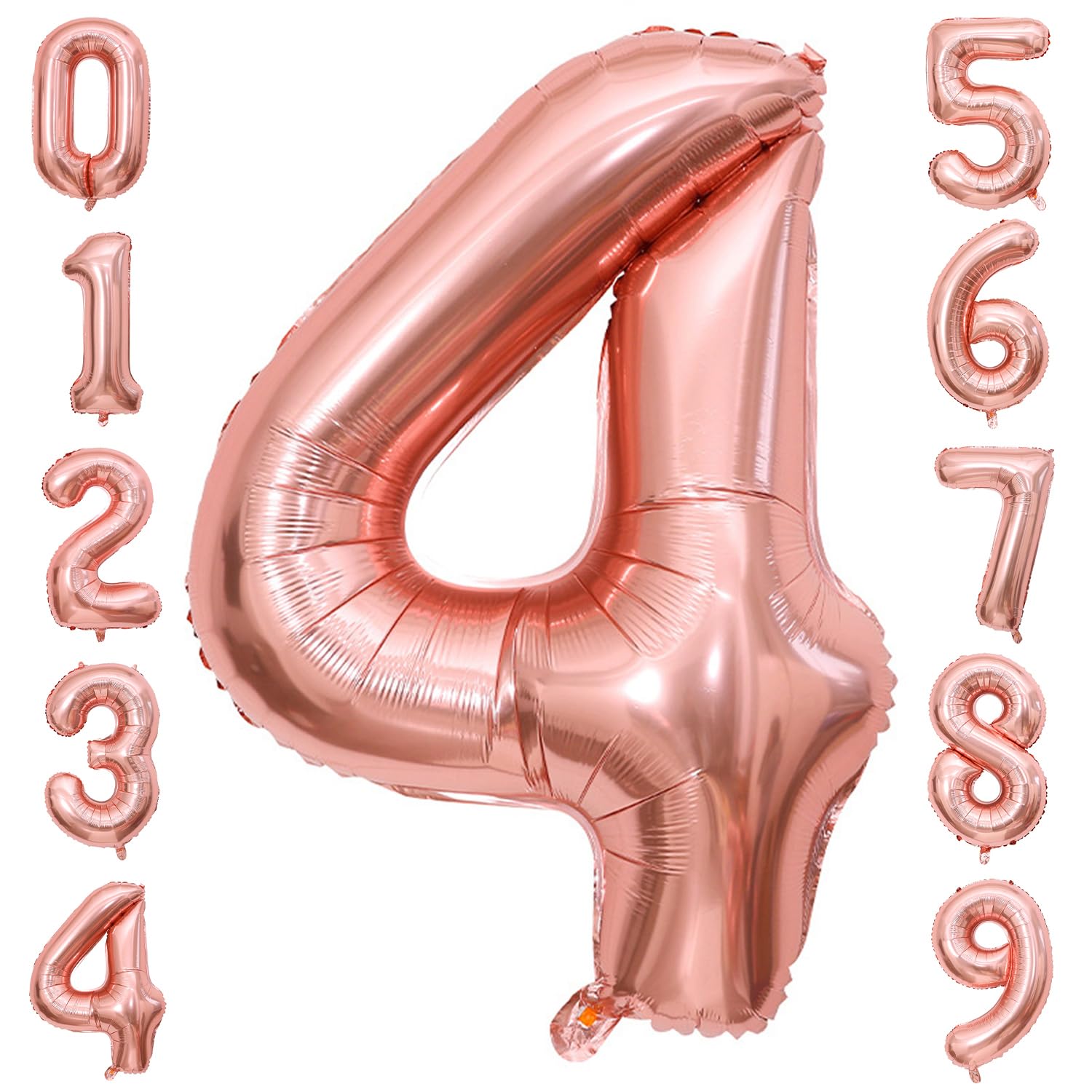 PatiCool 40 Inch Rose Gold Number Balloon 4, Large Number Foil Balloons Mylar for Girl Boy Birthday Party Celebration Decorations Supplies, Digital