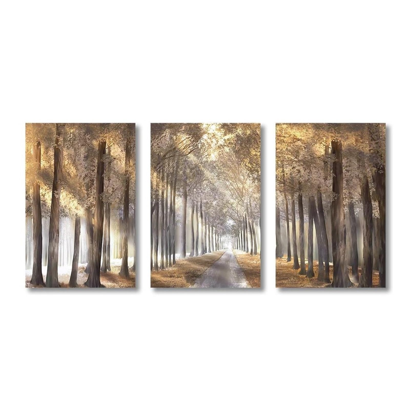 Toile peinture forêt avec lumière dorée art mural de salon