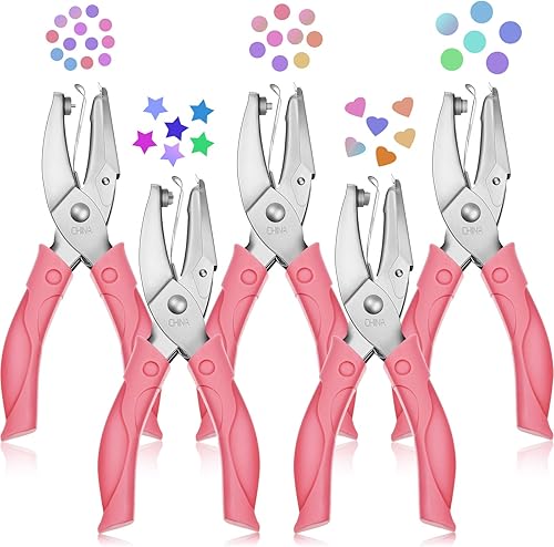 Honoson 5 Pieces Handheld Hole Paper Punch Metal Single Heart and Star Shapes Small Hole Punch Puncher with Soft Grip for DIY Craft Tags Clothing