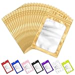 ANZNKU 100 Pcs Resealable Mylar Bags with Frosted Clear Window Packaging Bags Foil Pouch Zipper Bag for Food Self Sealing Storage Supplies (4.72x7.1 inches, Light Gold)