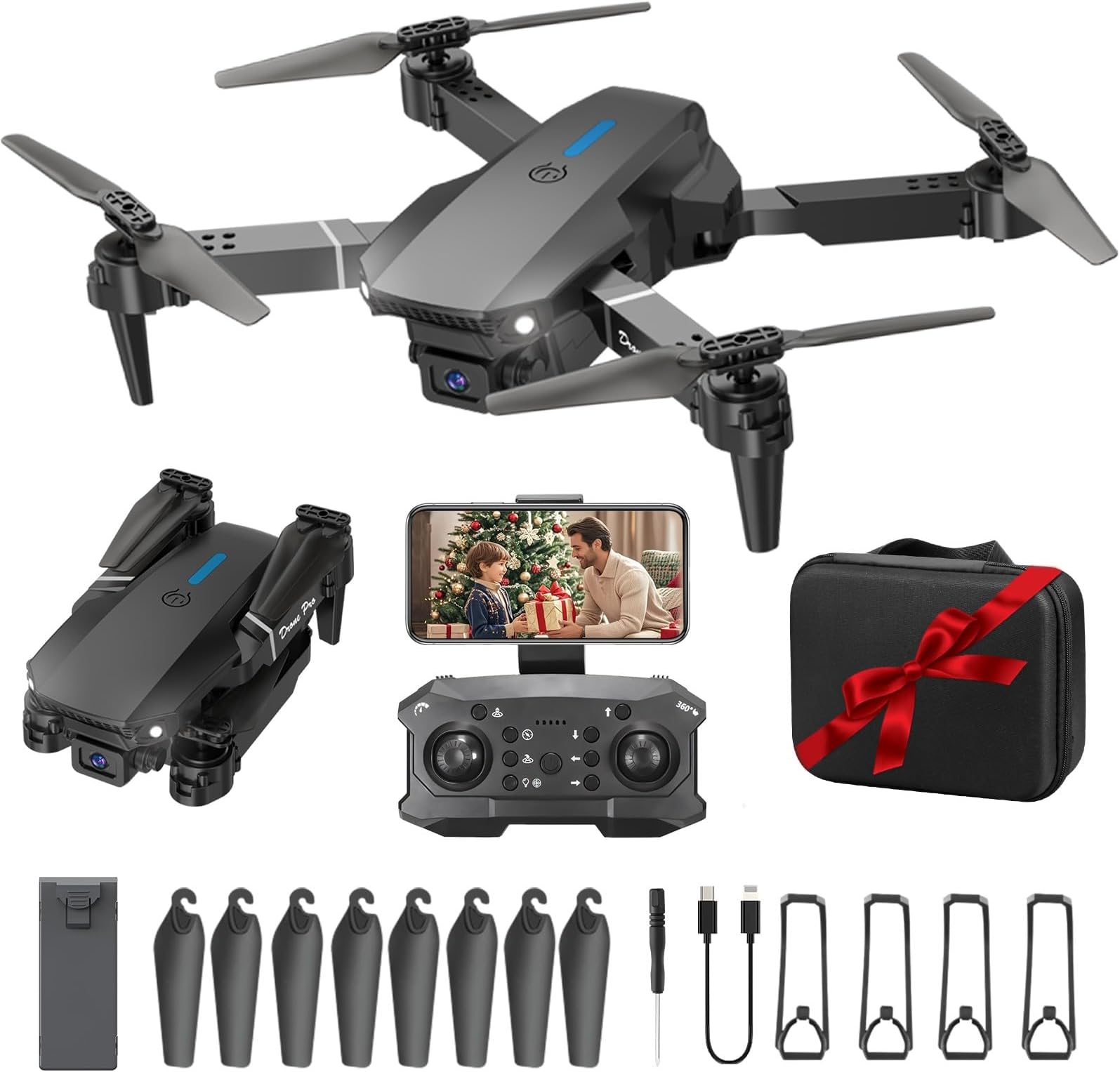 Drones with Camera for Adults 4K, 360° Rolling Air Pressure Poisioning Hover, One Click Take Off/Landing, Folding Fuselage, Gesture Induction, Altitude Hold Headless Mode
