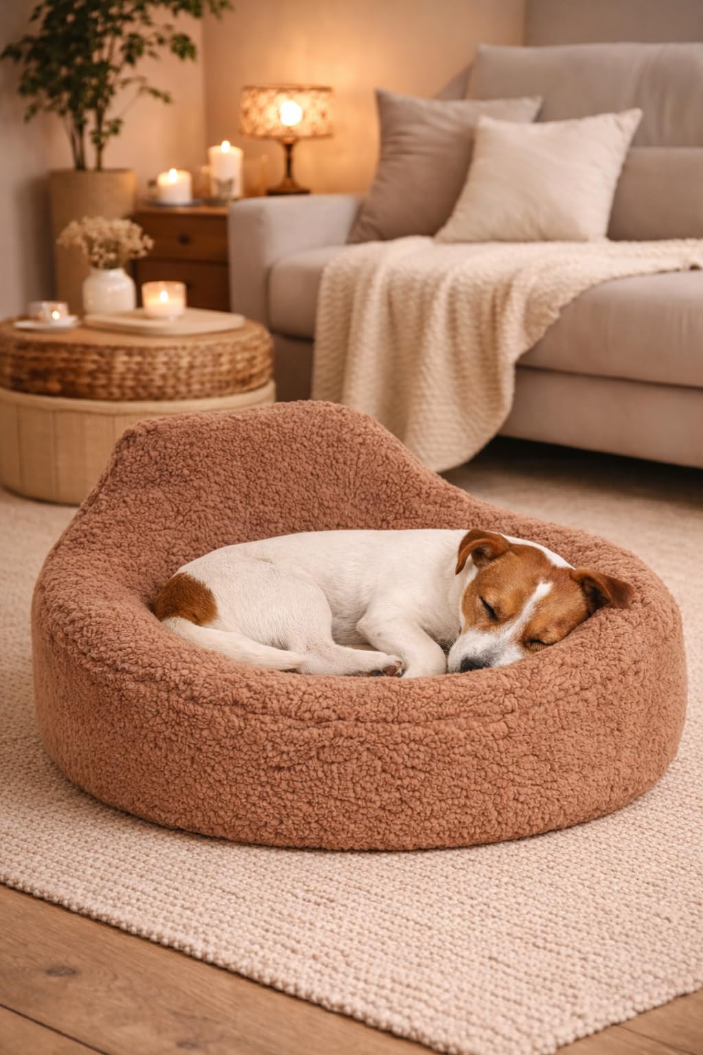 Panier Chien - Panier Chat - Sofa Felpa Moka - 58x58x33 cm - Coussin Peluche Confortable avec Housse Amovible Lavable et Fond antidérapant
