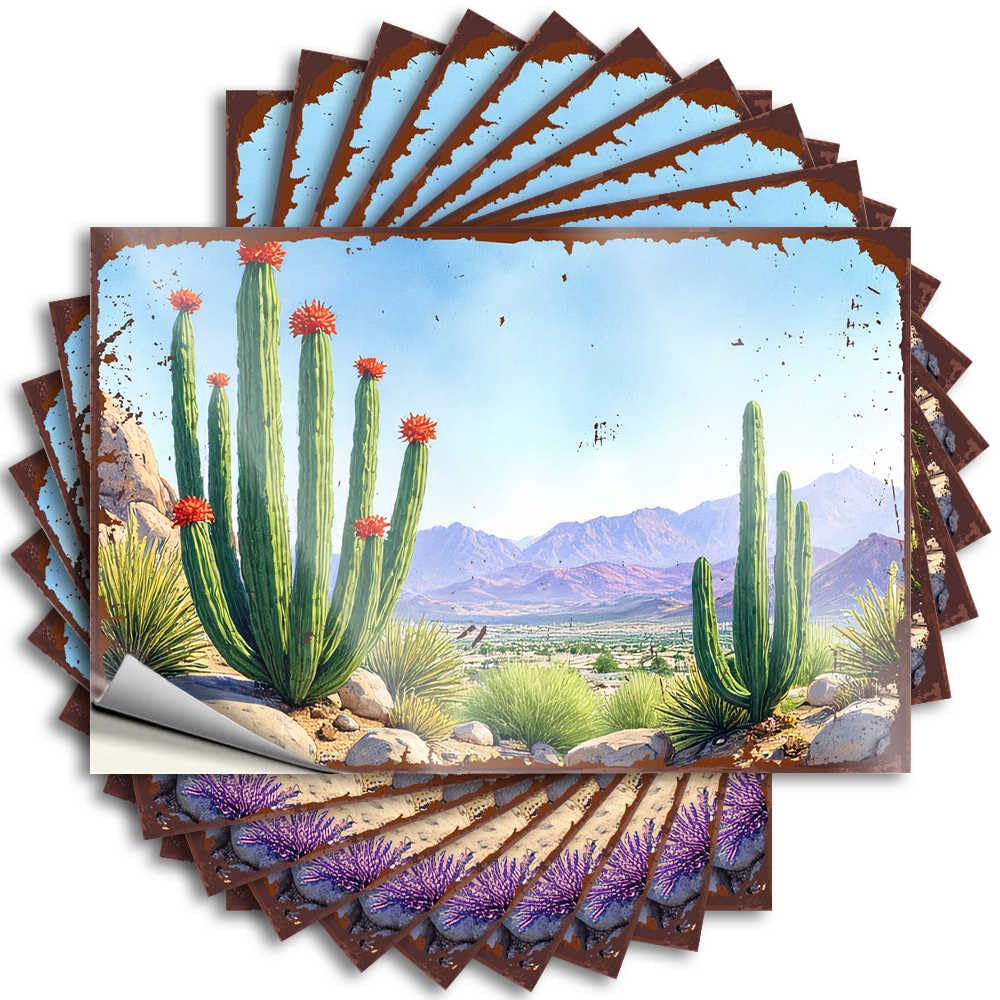Fzfn Colour Tattoos Cool Funky Waterproof - Desert Oasis: A Serene Cactus Landscape With Mountains In The Bac Laptop Self Adhesive Decal For Sand Use(12X18cm)