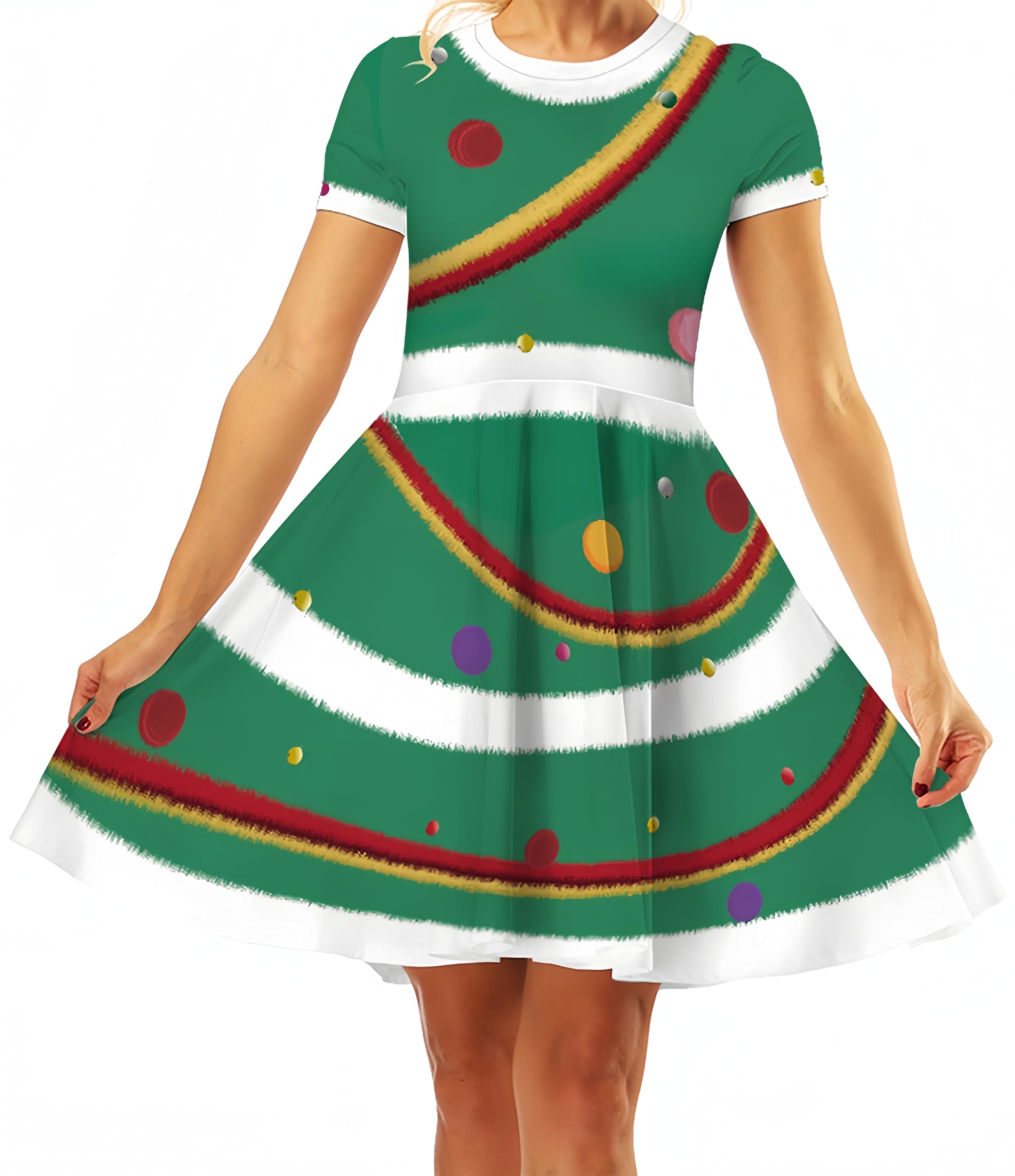 Ocean Plus Donna Vestito con Stampa Digitale Linea ad A a Maniche Corte con Scollo Rotondo Abito Manica Corta T-Shirt