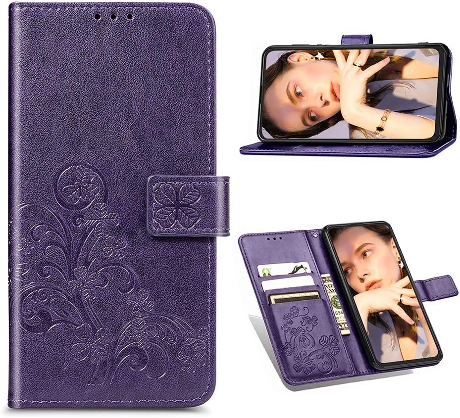 EasyShow Wallet Case with Card Slots Compatible with Huawei Y8p, PU Leather Flip Cover Case for Huawei Y8p-Purple