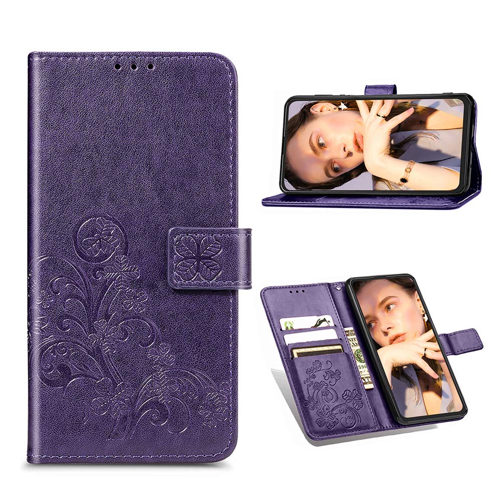 EasyShow Wallet Case with Card Slots Compatible with Huawei Y8p, PU Leather Flip Cover Case for Huawei Y8p-Purple