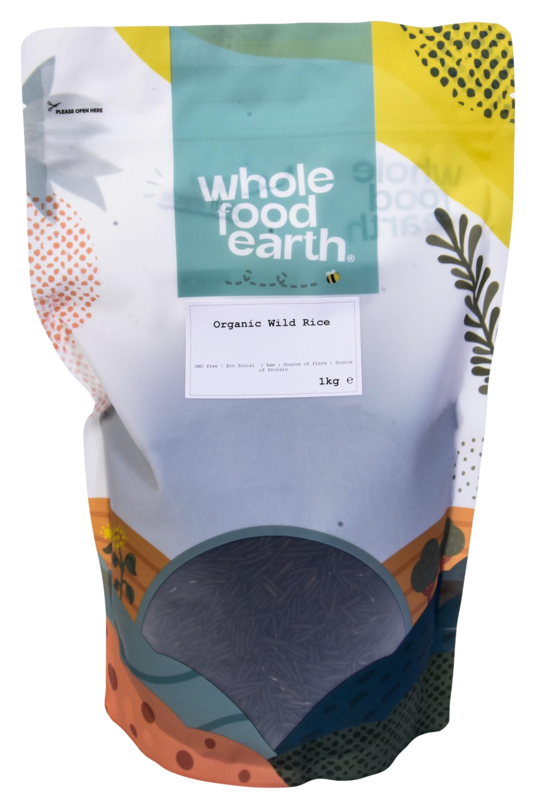 Wholefood Earth Organic Wild Rice 1kg GMO Free | EcoSocial | Vegan | Raw | Source of Fibre | Source of Protein | Certified Organic