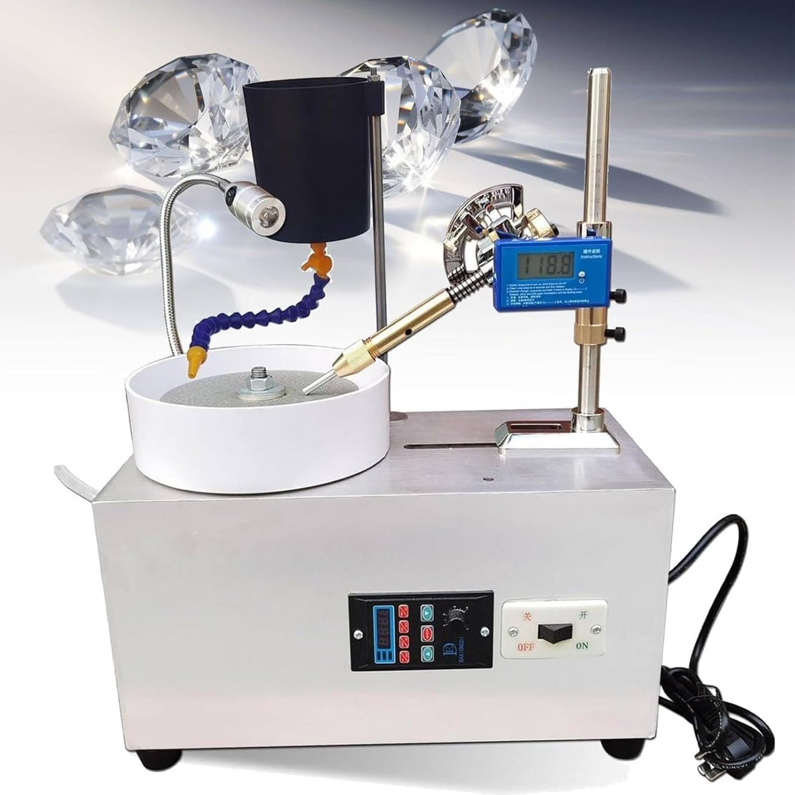 PtaTritious Lapidary machine with Digital Meter Gem Faceting Machine,Grinding Polishing Machine Gemstone Grinding, Faceted Gem Polishing Machine
