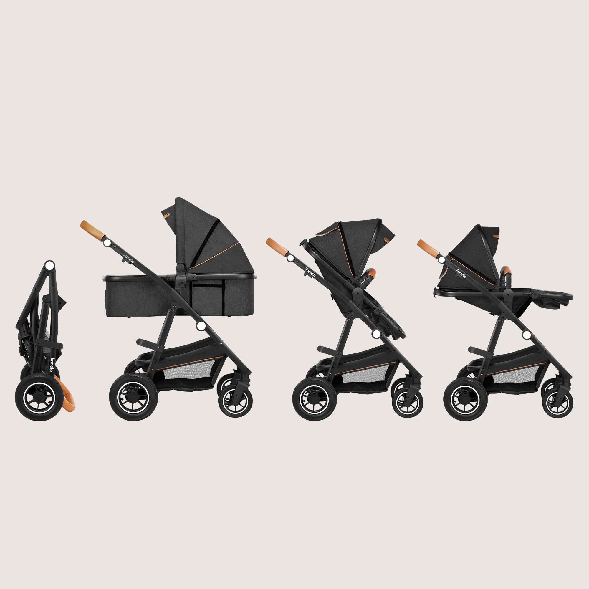 LIONELO Amber Coche de bebé multifuncional 2 en 1 Conjunto silla de paseo con el Asiento de Cubo e Capazo Manillar regulable Bolsa Mosquitero Protector de lluvia