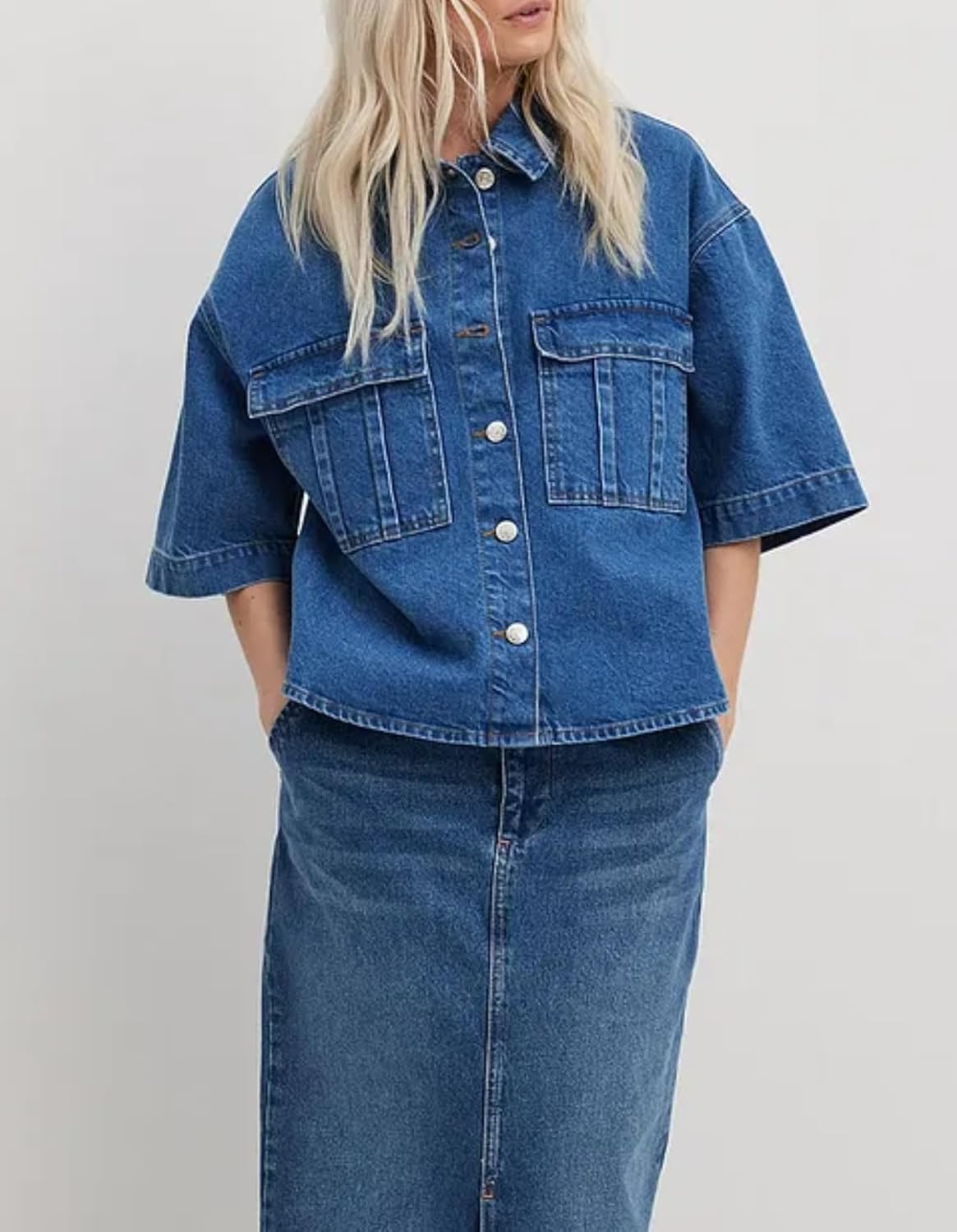 Kedera Womens Button Down Denim Shirts Casual Shirt Casual Collared Short Sleeve Western Pocket Classic Jean Shirt - Image 4