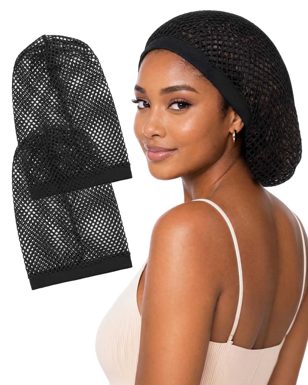 2 Pcs Exrta Large Hair Nets for Sleeping Hair Wrap Cap for Women Black