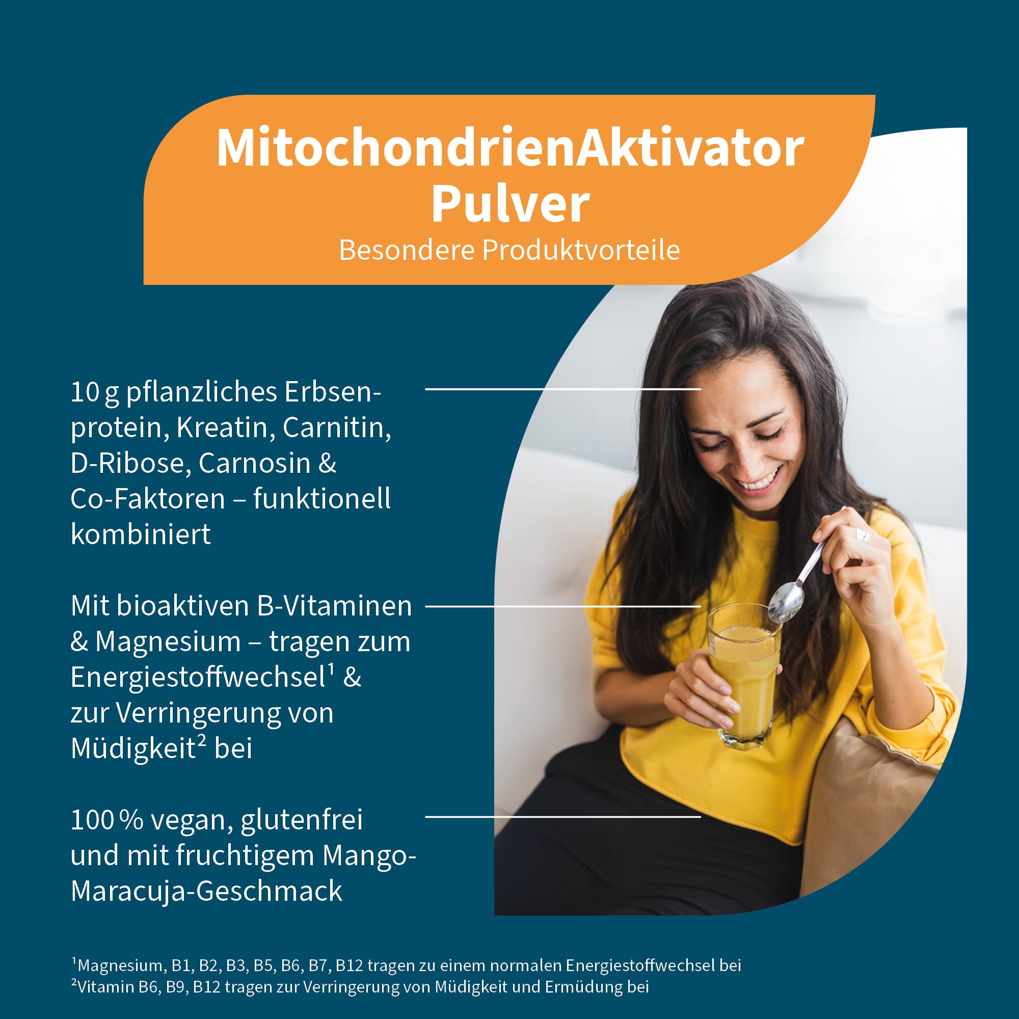 NatuGena Mitochondrien Aktivator Pulver - 2000 mg Kreatin, 1033 mg D-Ribose 1666 mg Taurin, hochwertige Mikronährstoffe, Mango-Maracuja-Shake, vegan, 633g Pulver (30 Tage-Packung)