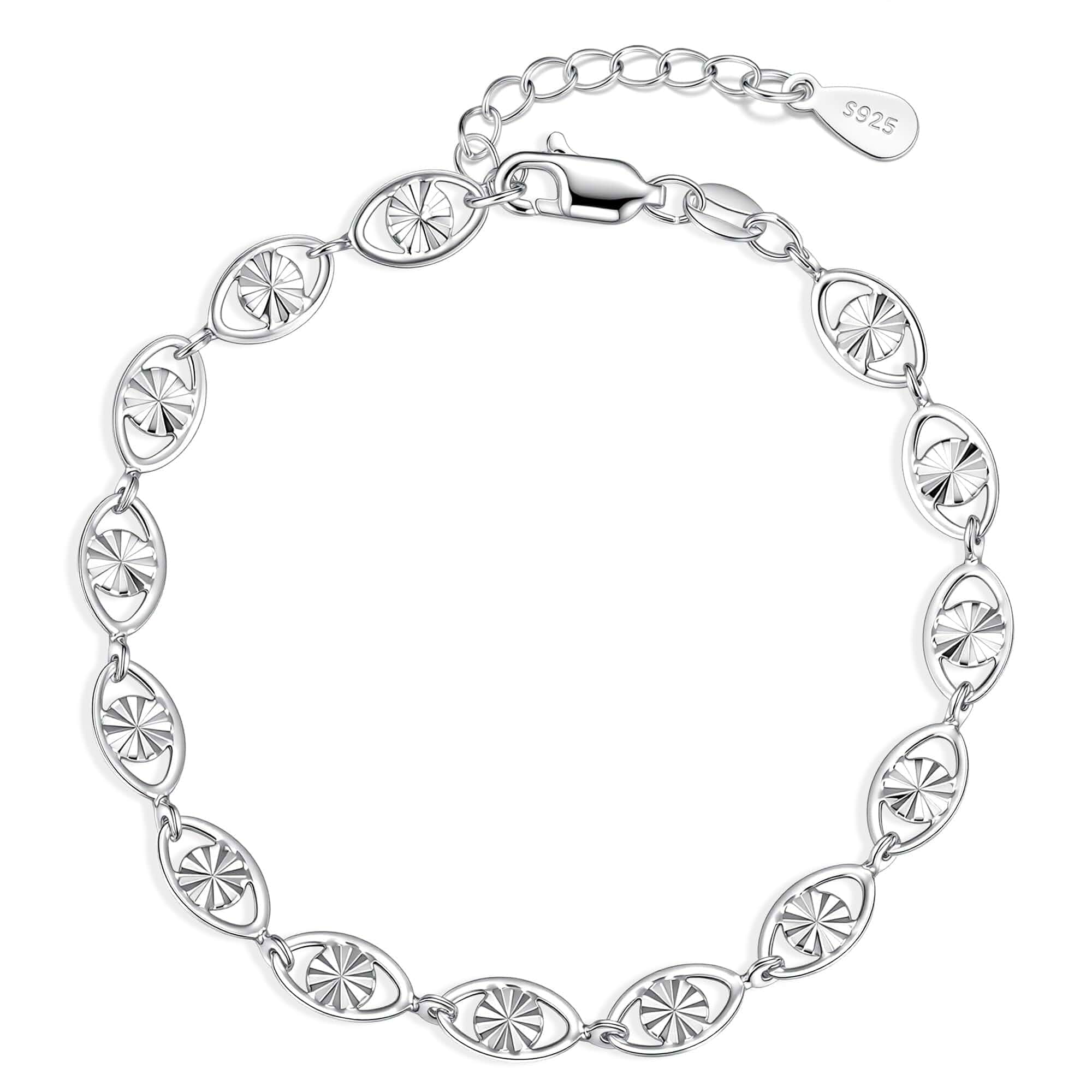 Silver Bracelets for Women 6mm Sterling Silver Chain Bracelet Diamond Cut Chain Dainty Sterling Silver Bracelet Hypoallergenic Silver Chain Bracelets for Women 6.5/7/7.5/8 Inch