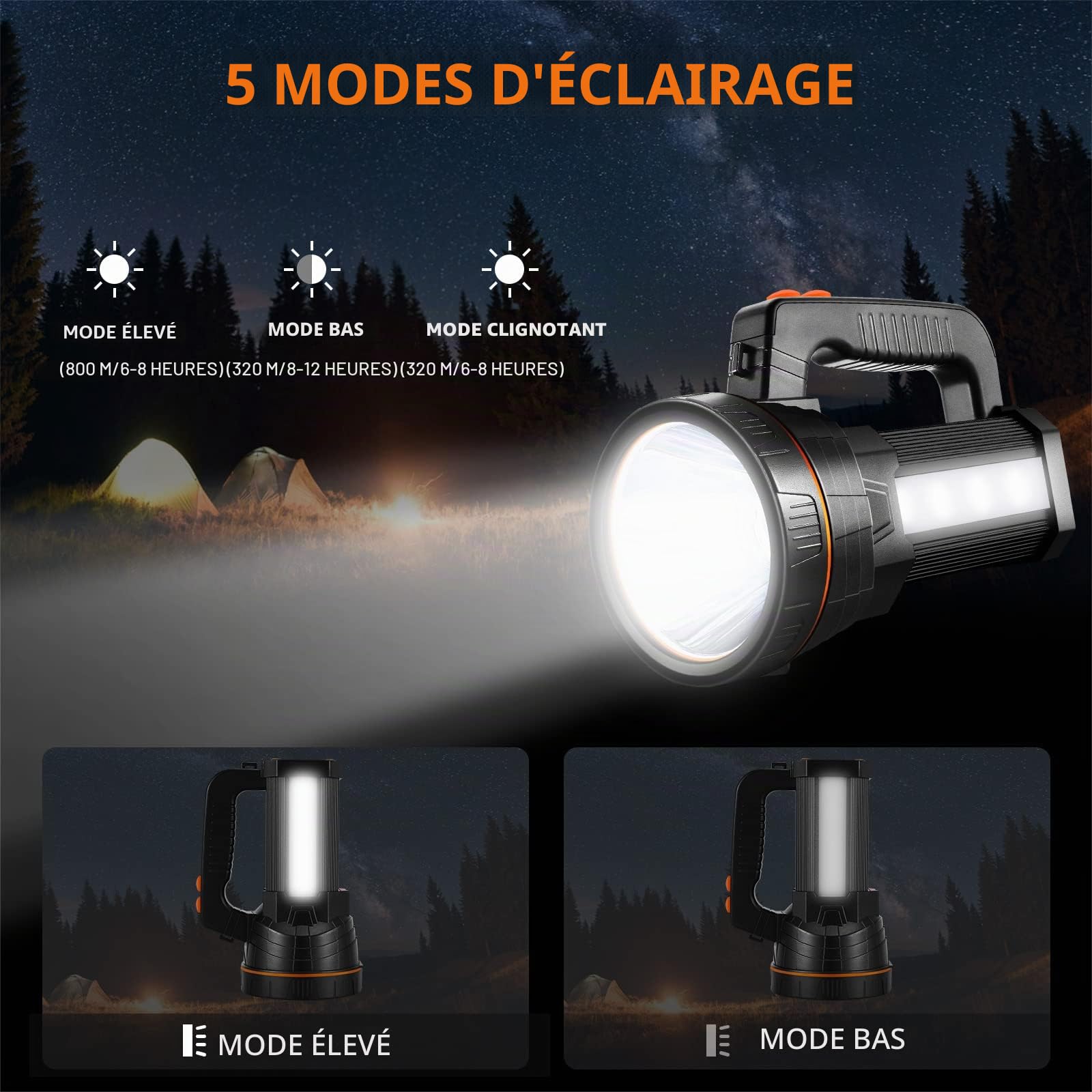 Lampe torche rechargeable Af-Wan portable puissante à LED super lumineuse 9000 mAh 7000 lumens avec lumière latérale Étanche charge USB Charge téléphone