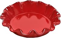 Emile Henry Burgundy Ruffled Pie Dish 10.5 Inch - Made in France Ceramic Pie Pan for Even Baking