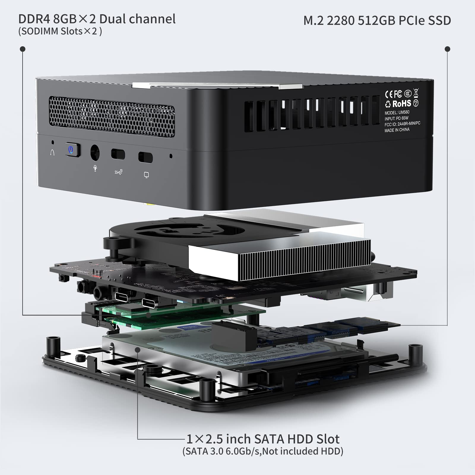 MINISFORUM UM560 Mini PC, AMD Ryzen 5 5625U 6 Cores/12 Threads