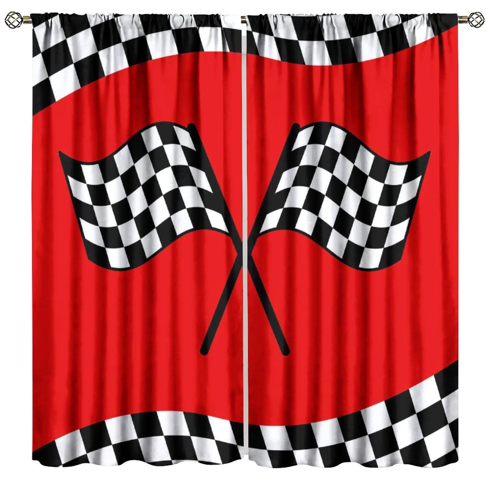HZOHNAGO Race Car Flag Curtains Race Car Extreme Sports Themed Pattern for Kids Room Decoration Print Decor Rod Pocket Window Drapes for Bedroom