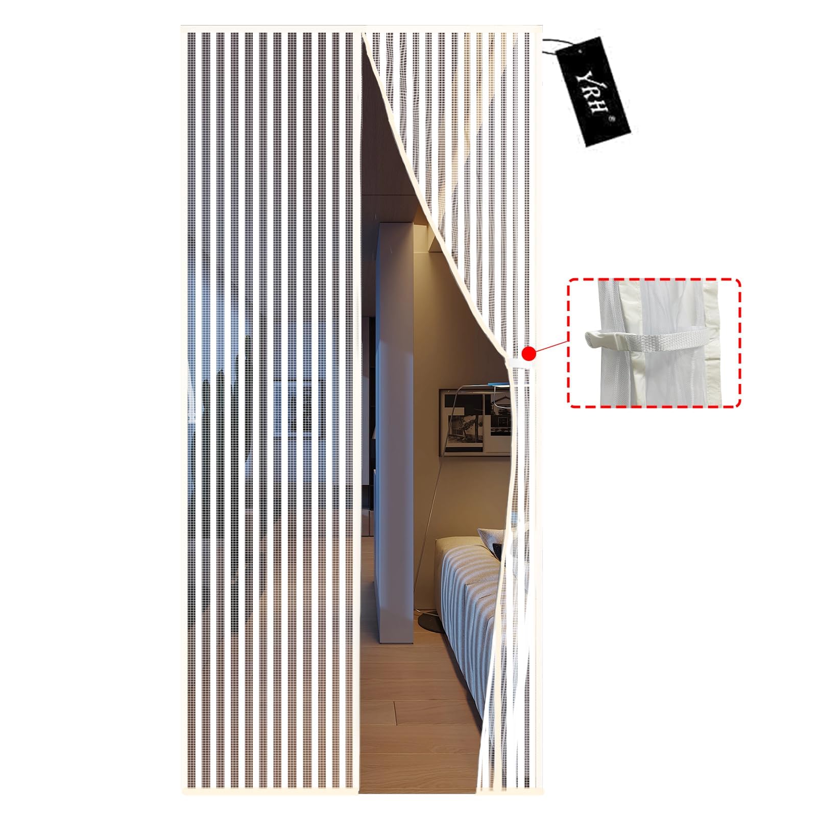 YRH Magnetic Fly Screen Door with Stay Open Buckles - Heavy Duty Self-Sealing Mesh, No Drill Installation,Powerful Magnets,Full Frame Magic Tape (100x200 cm, White)