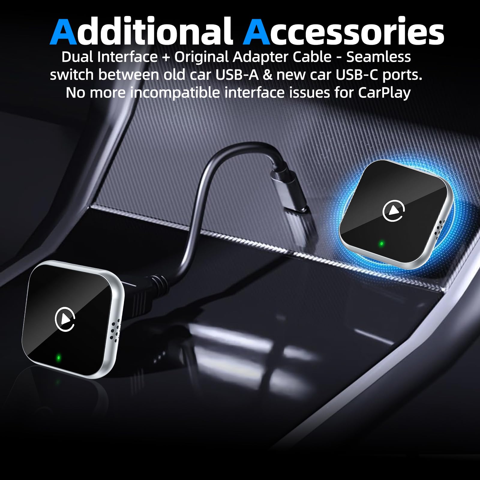 OVVOFPP 2026 Adaptateur CarPlay sans Fil Puce quadricœur 5G sans Latence Filaire-sans Fil prêt à l'emploi,Connexion Rapide et Stable, Compatible avec Les Véhicules Fabriqués Après 2016