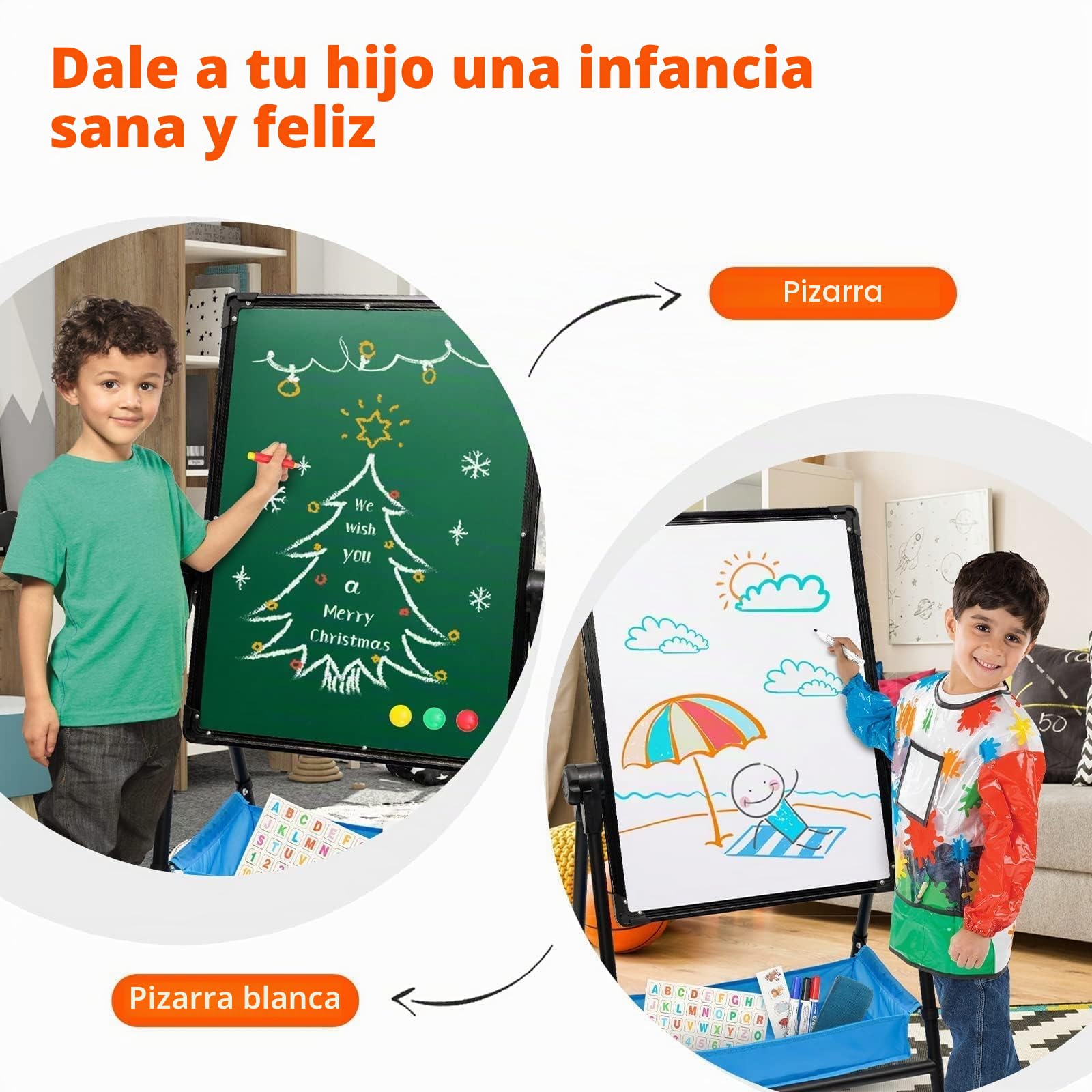 Caballete para Niños,Pizarra de Hierro de pie,Altura Ajustable,Tablero de Dibujo Artístico de Doble cara,Giratorio de 360 Grados,Pizarra para Niños con Accesorios,66 – 109 cm (negro)