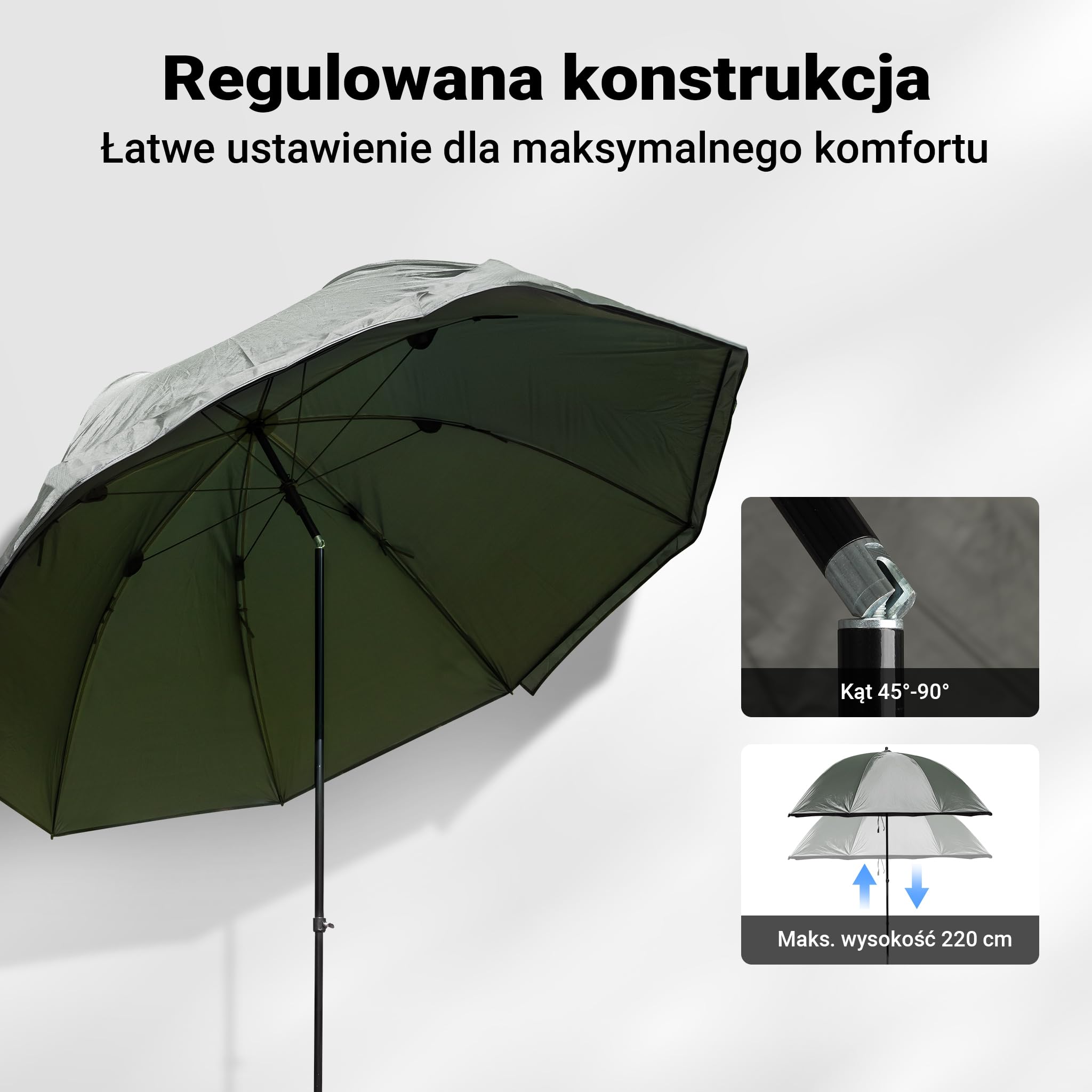 Wiltec Parasol wędkarski 250 cm z bokami i oknami, wodoodporny namiot parasolowy, duży parasol na ryby, sprzęt wędkarski dla ochrony przed wiatrem