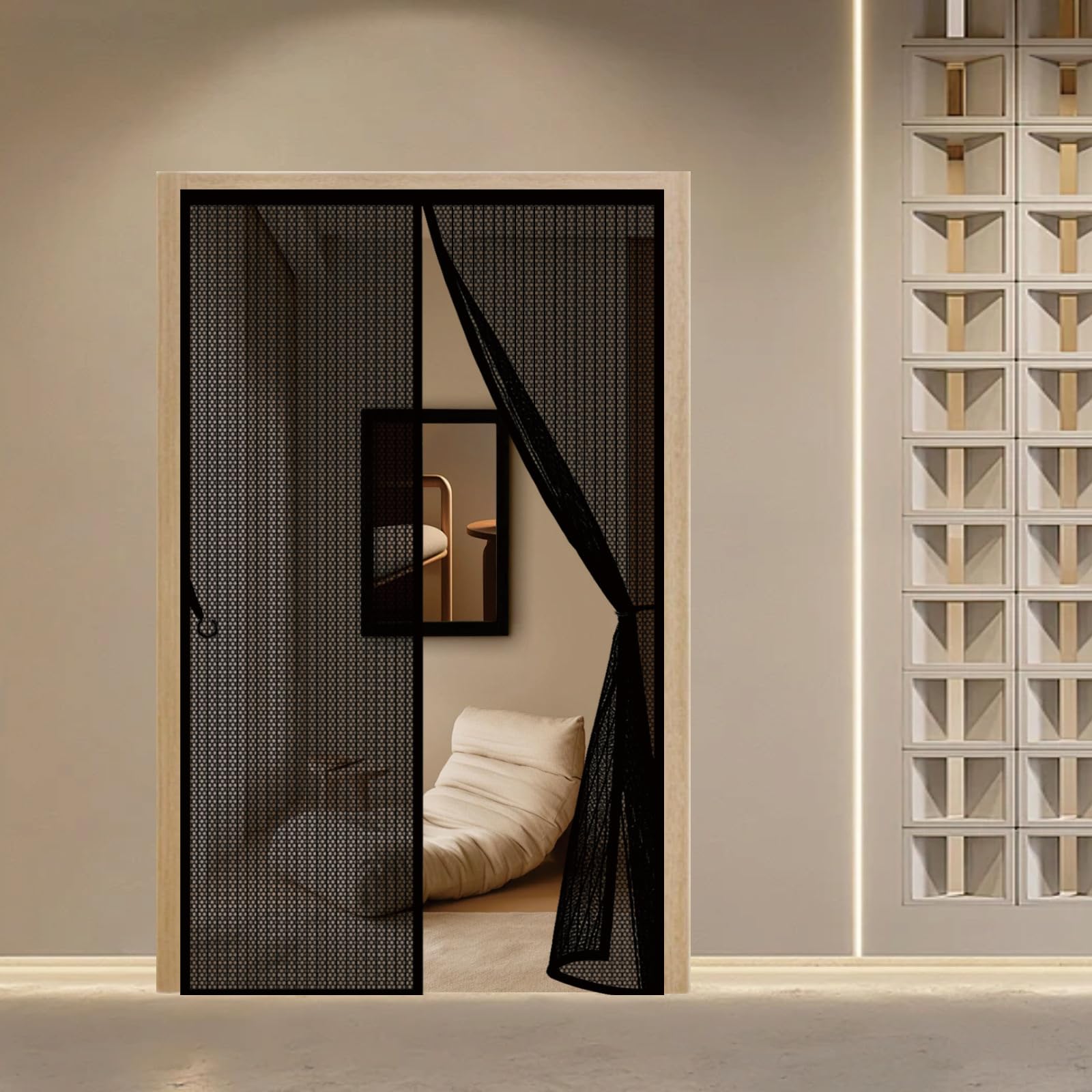 Moustiquaire de Porte Magnétique 63x262 cm - Rideau Anti-mouches Noir Sans Perçage