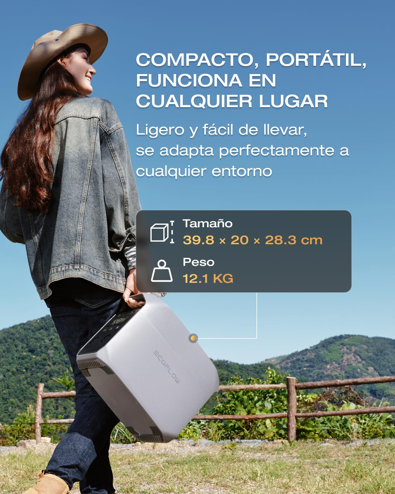 Estación de energía portátil EF ECOFLOW DELTA 3 Classic, batería LiFePO4 1024 Wh, salida CA 1800 W (Pico 3600 W), USB-C 100 W, carga rápida de 1 hora, generador solar para camping, caravanas y hogar